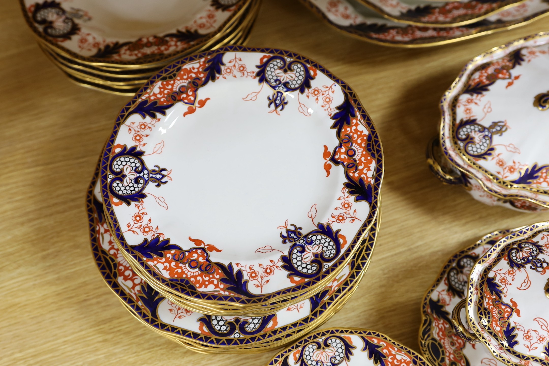 Thirty six pieces of Royal Crown Derby pottery Imari dinner wares, pattern 3615